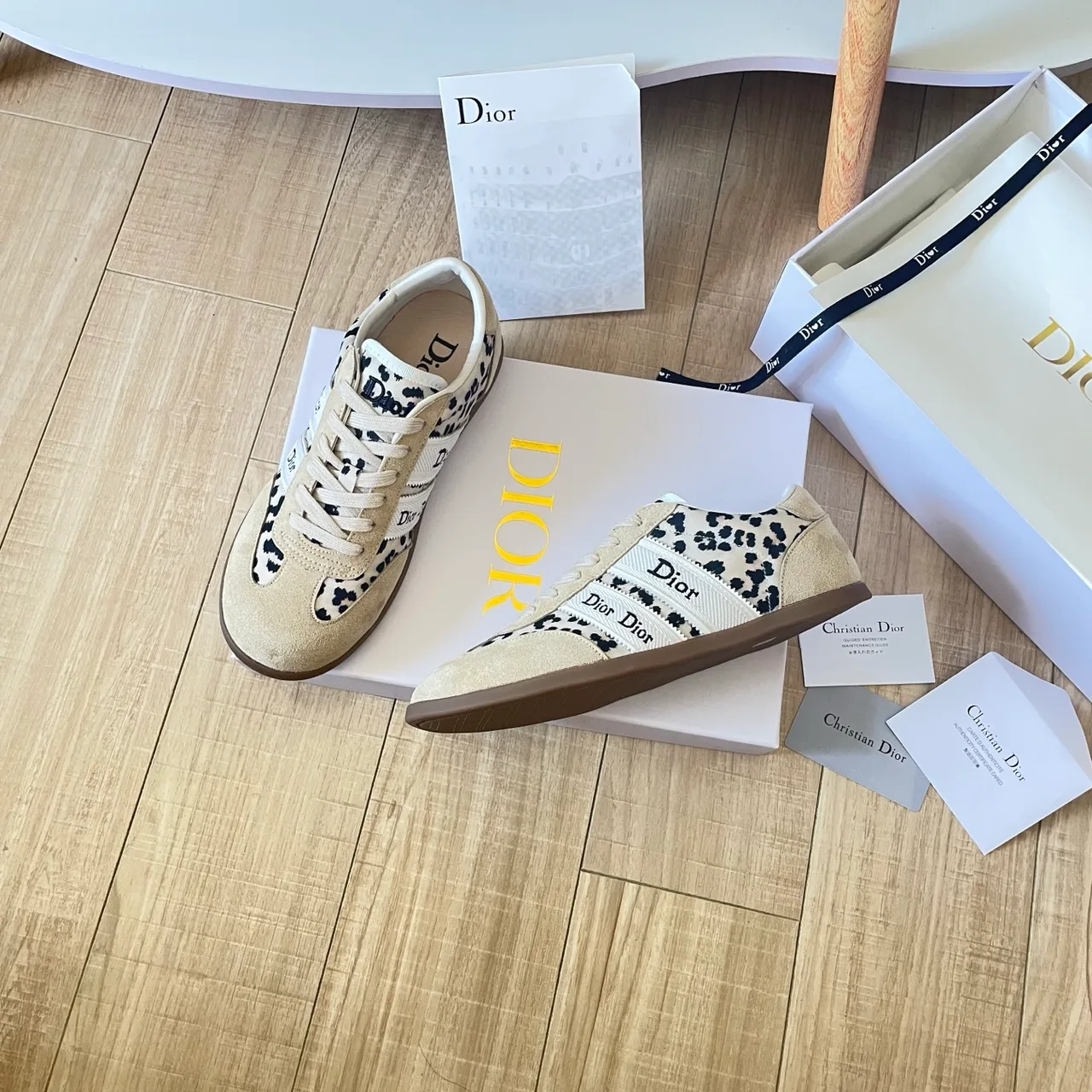 Dior Leather Sneakers in Beige · view 3