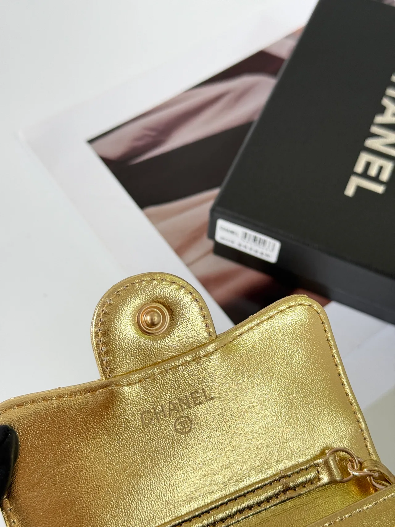 Chanel Quilted Glossy Wallet in Gold · view 5