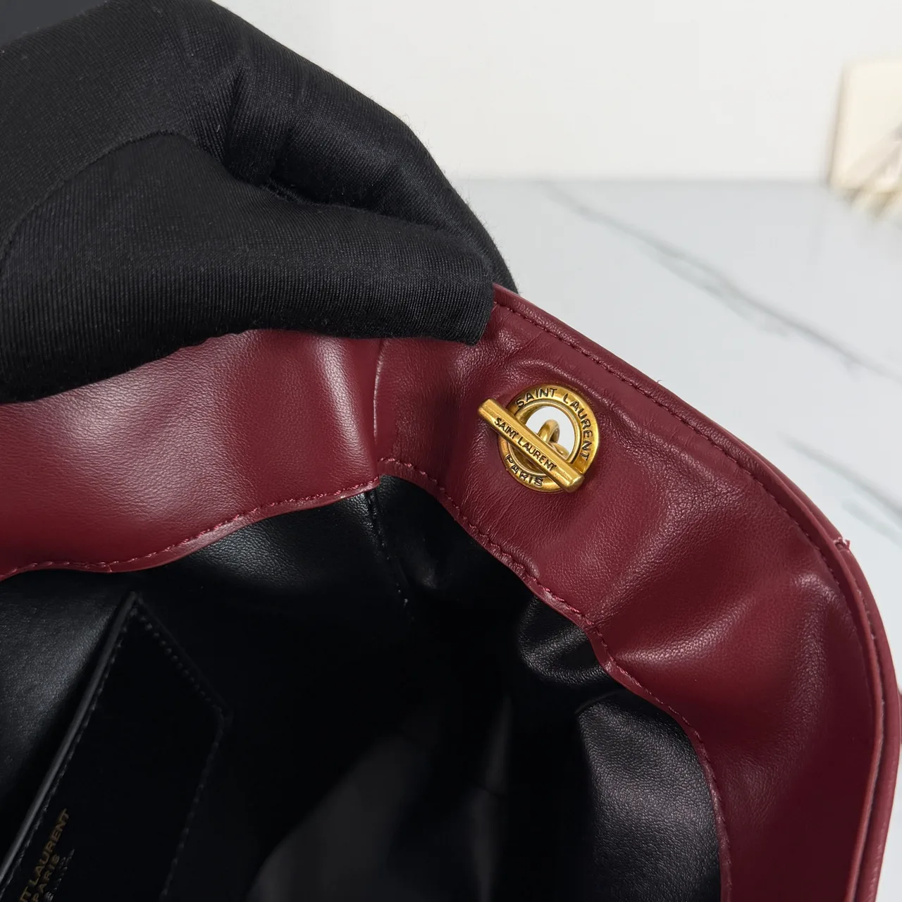 Saint Laurent Quilted Crossbody Bag in Burgundy · view 7