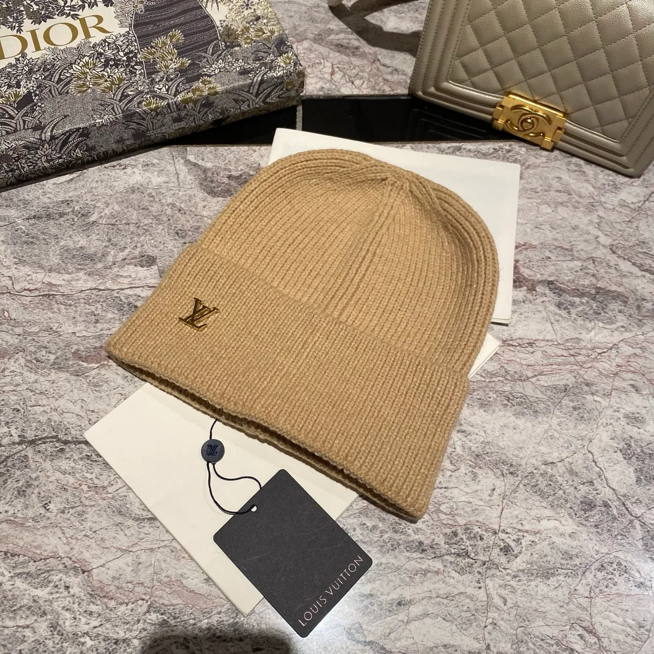 Louis Vuitton Logo Beanie in Brown & Black & Pink & White & Blue & Grey & Beige & Burgundy & Red · view 1
