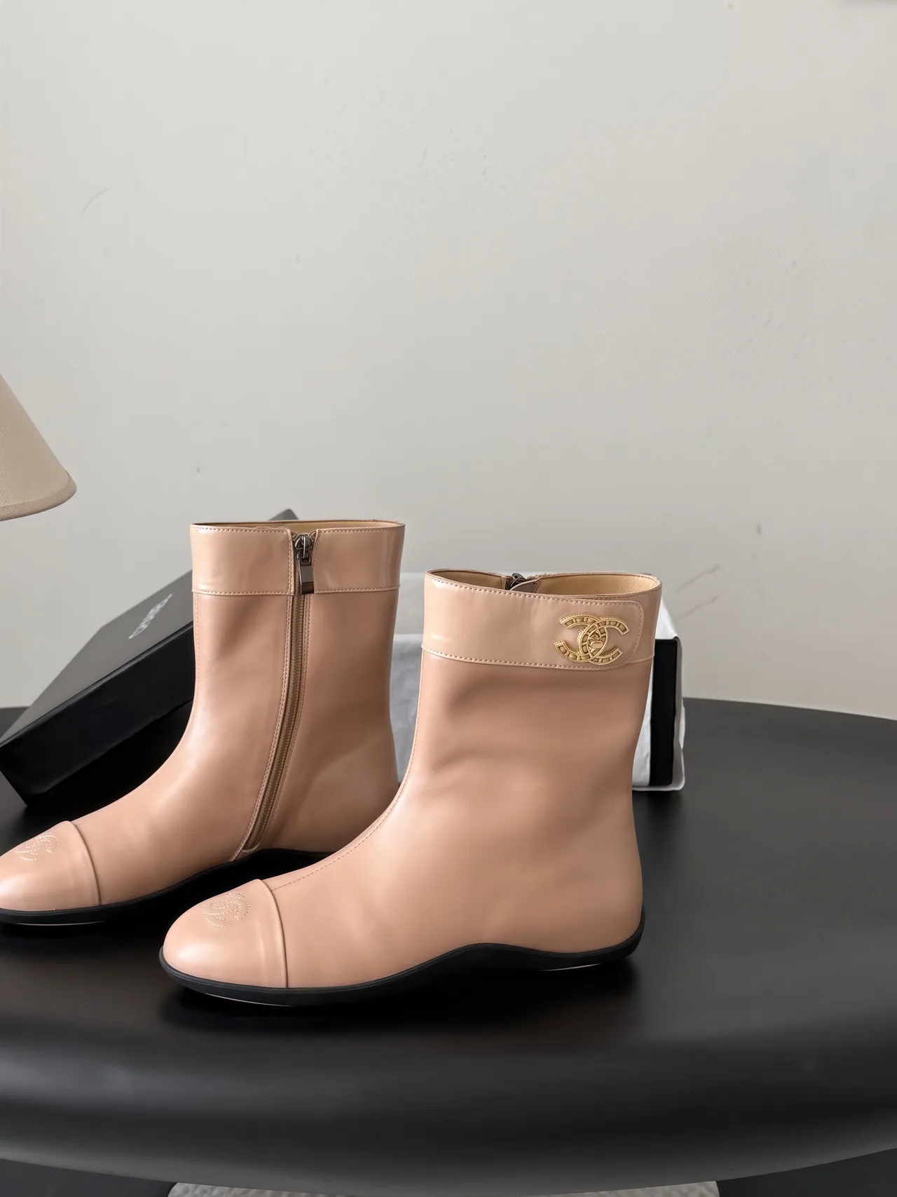 Chanel Cowhide Smooth Round-Toe Boots in Pink · view 2