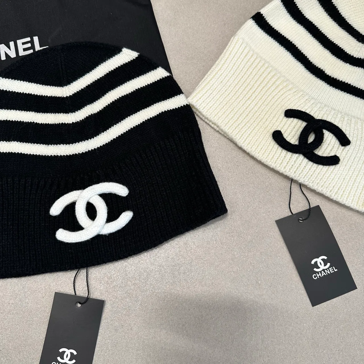 Chanel Striped Beanie in Black & White · view 6