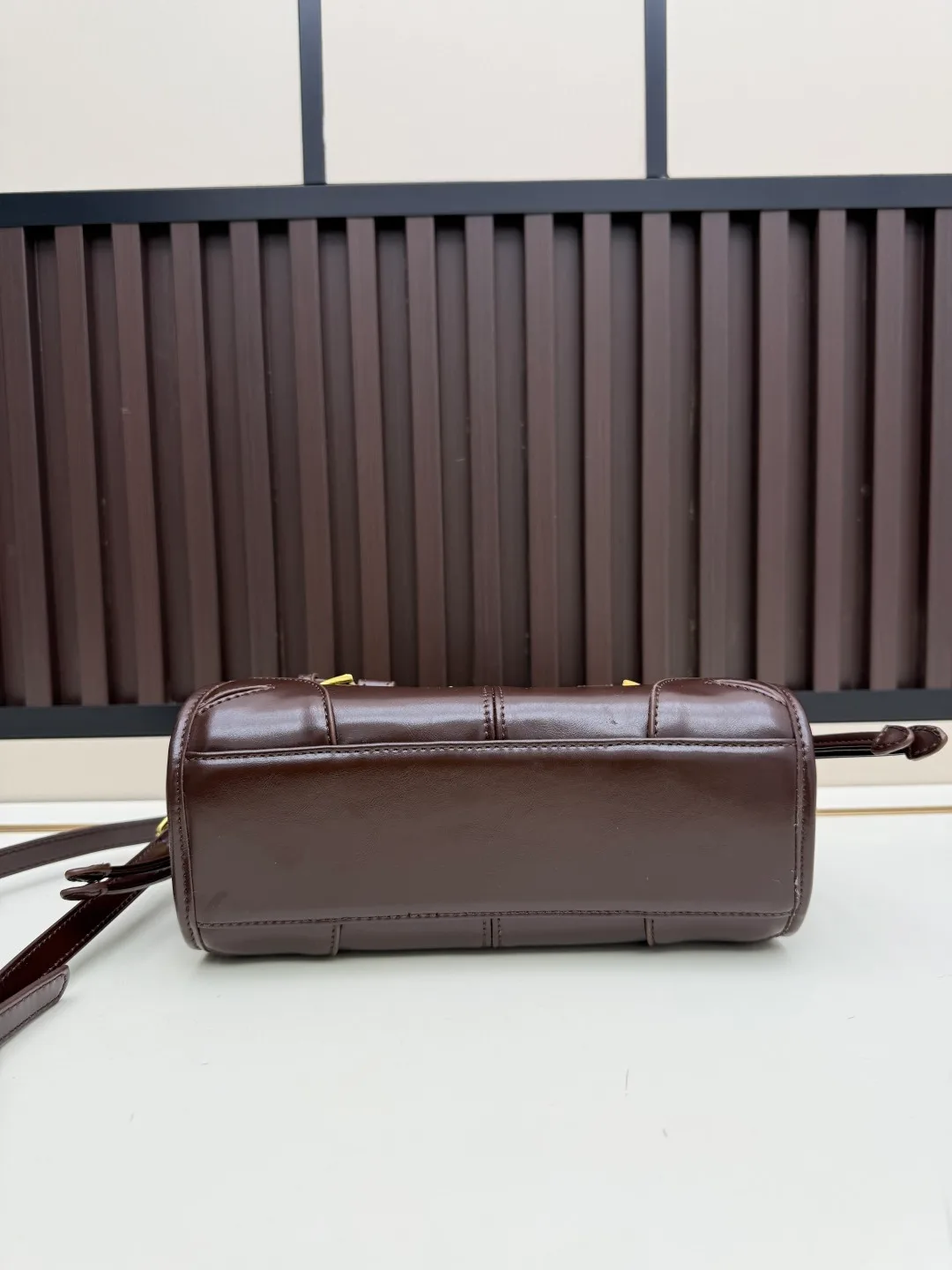 Prada Calfskin Buckle-Detail Structured Top-Handle Bag in Brown · view 6