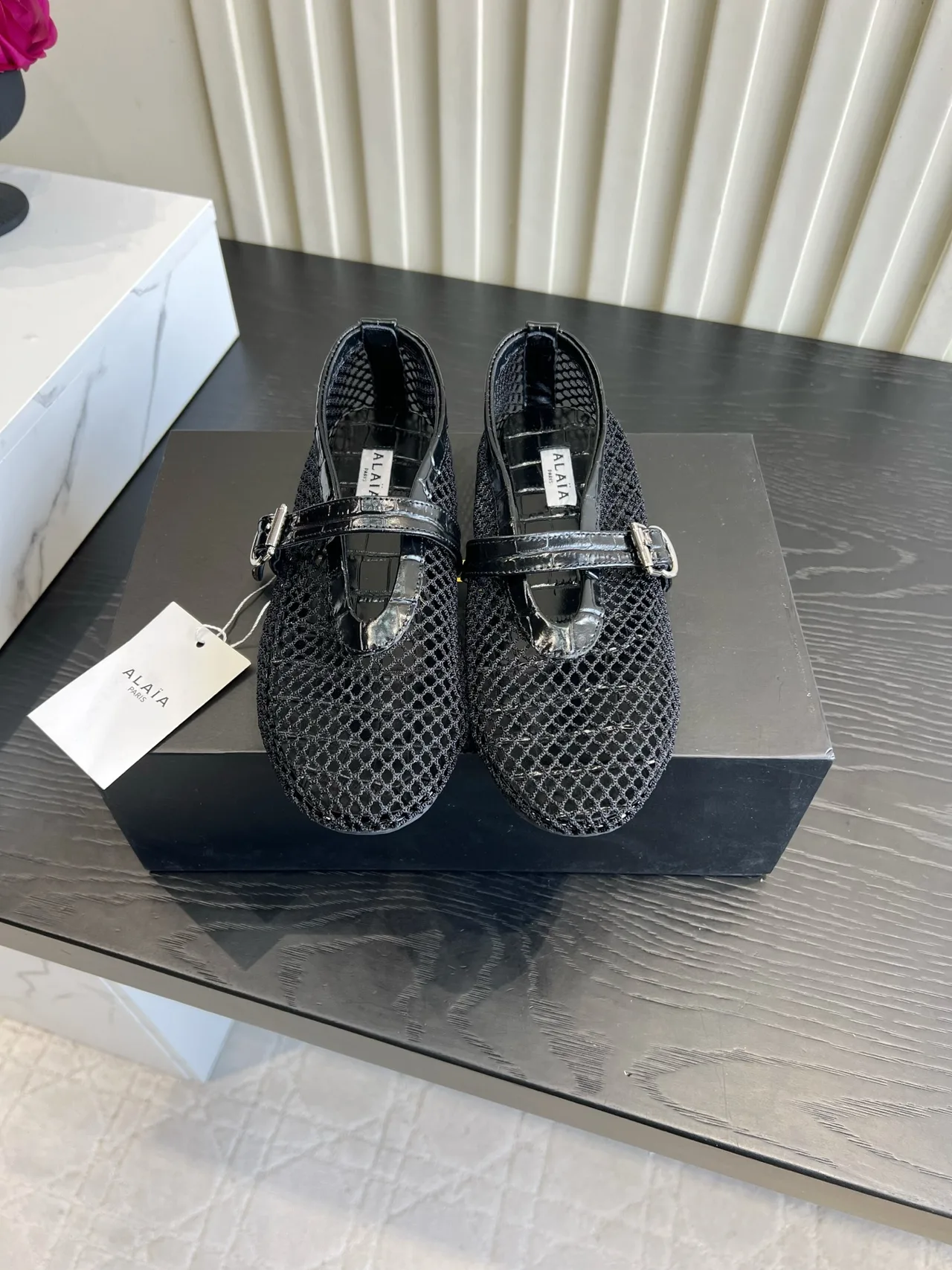 Alaia Sheepskin Ballet Flats in Black · view 1