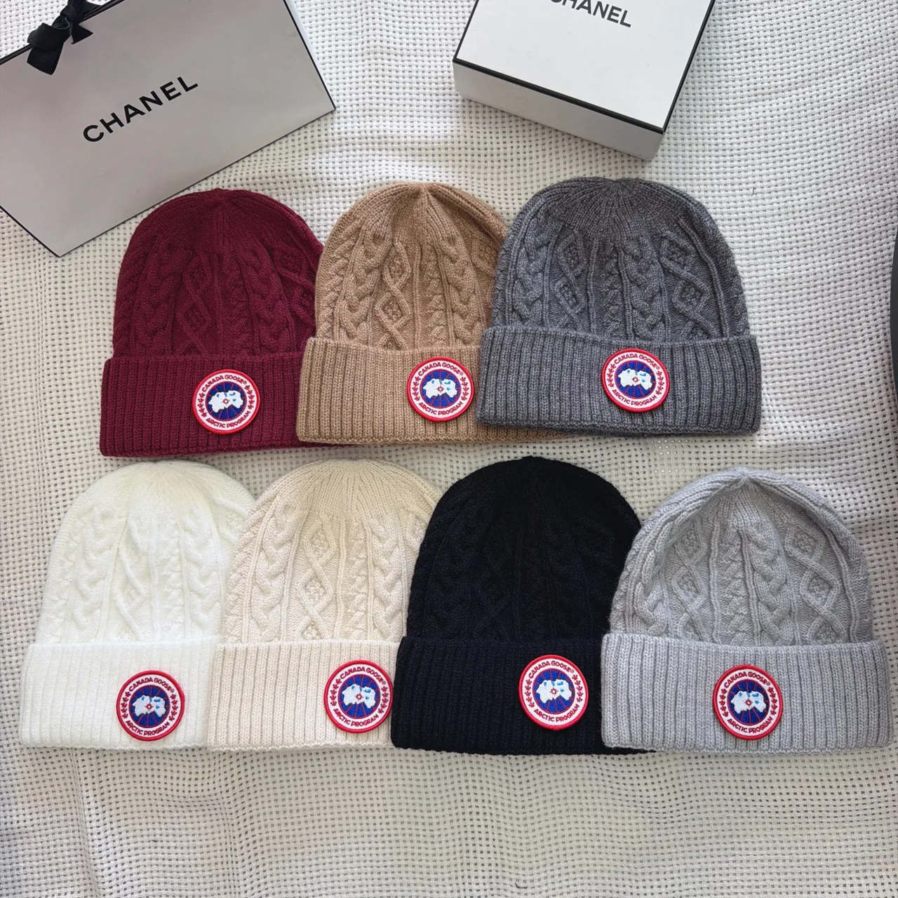 Canada Goose Beanie in Burgundy & Tan & Grey & White & Black · view 8