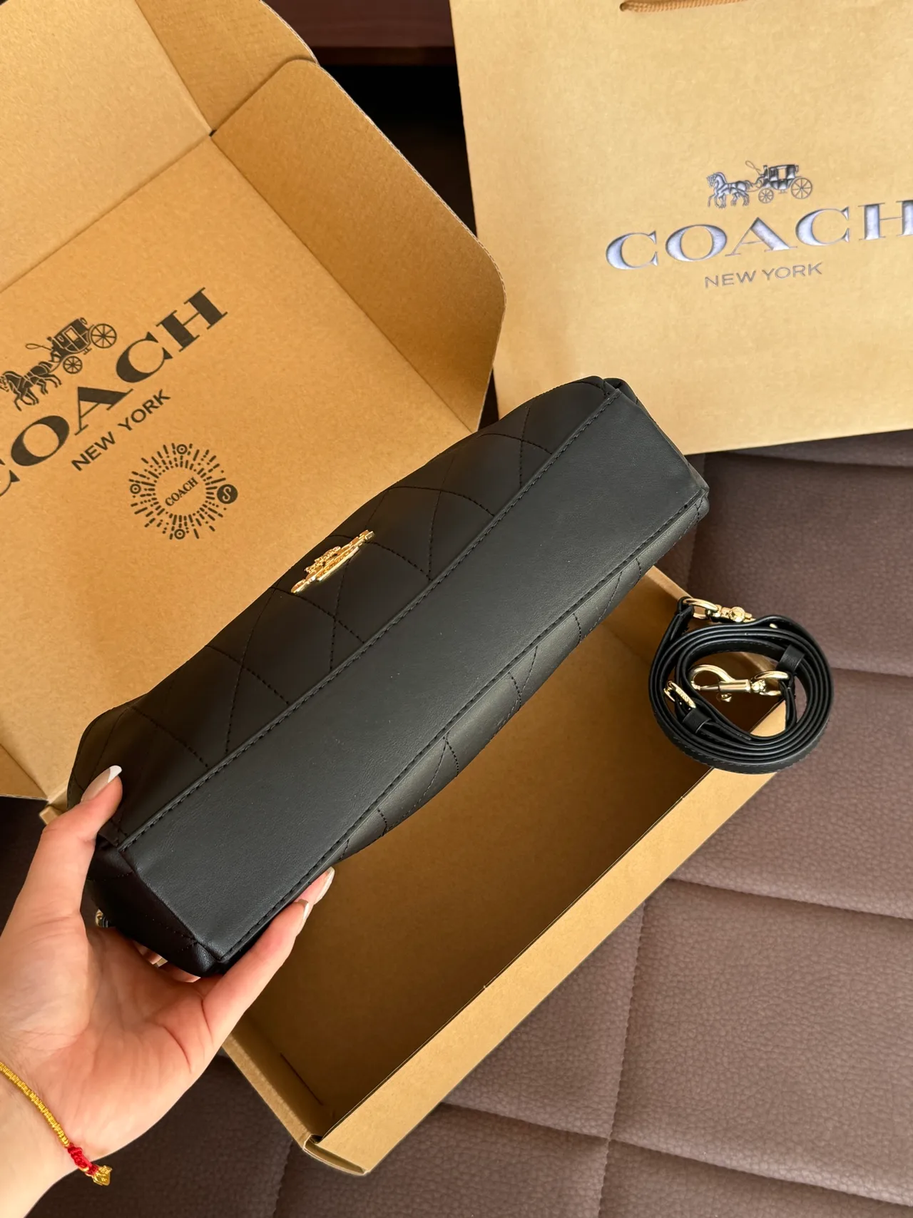 Coach Quilted Shoulder Bag in Black · view 4