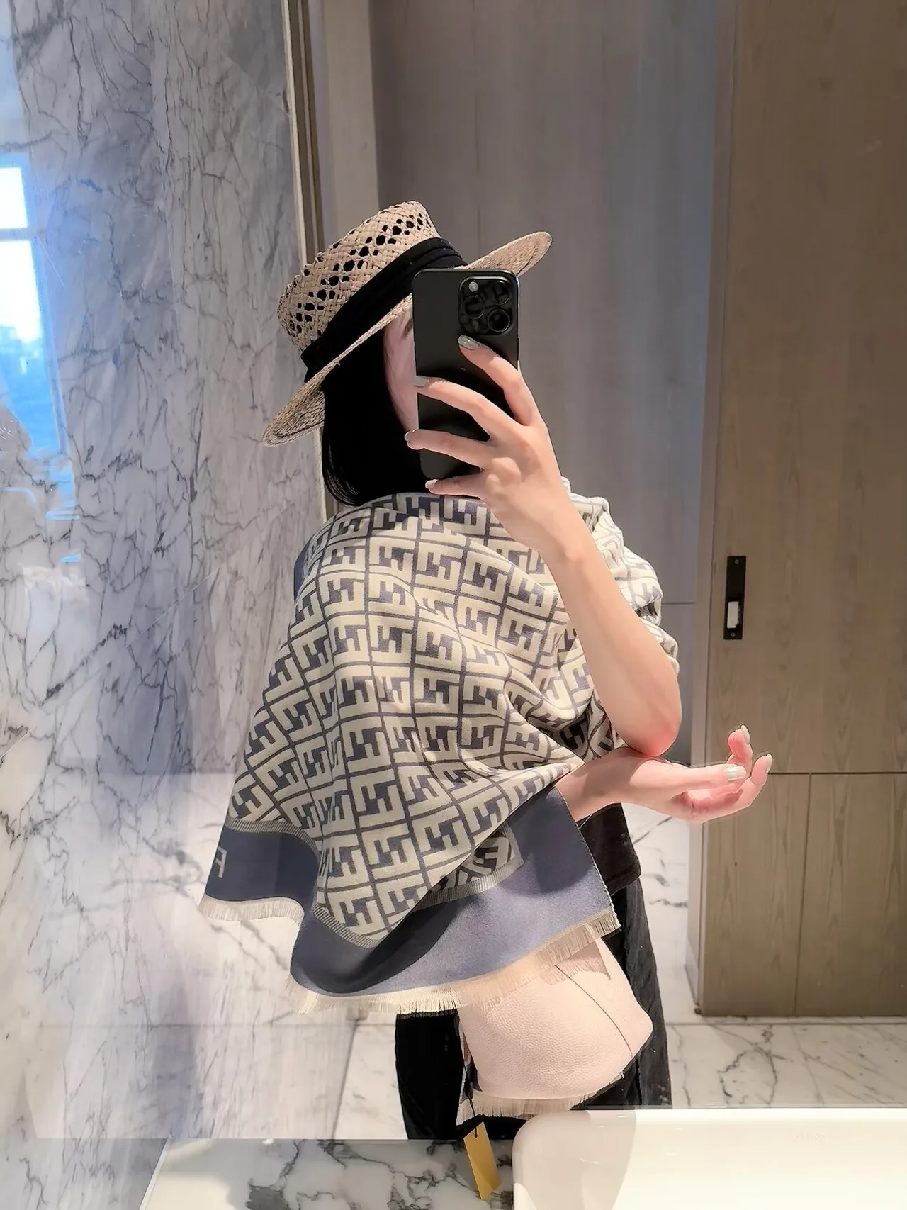 Fendi FF Jacquard Scarf in Blue & Black · view 3