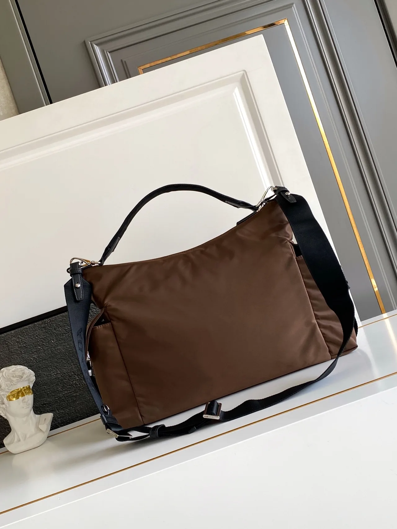 Prada Nylon Smooth Hobo Bag in Brown · view 3