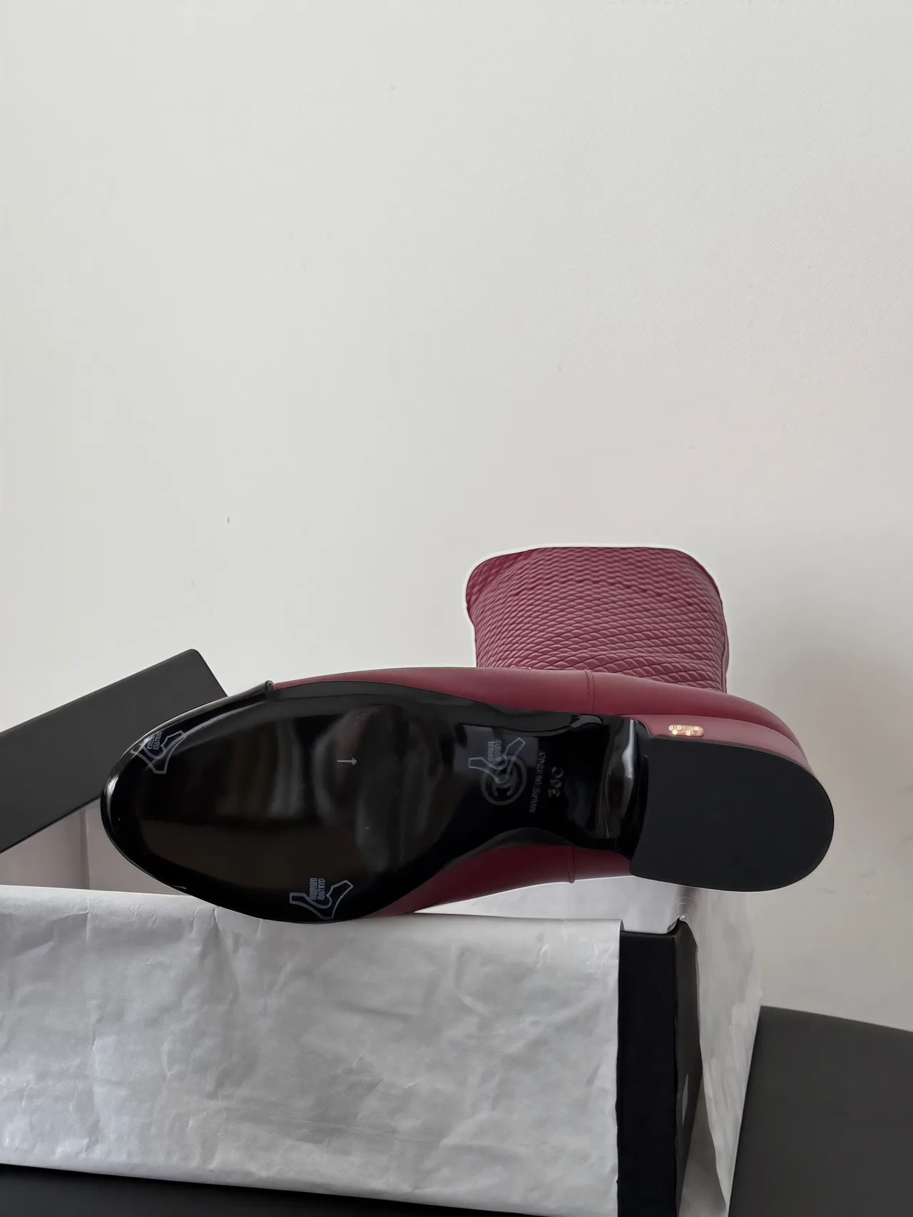 Chanel Cowhide Pointed-Toe Boots in Burgundy · view 8