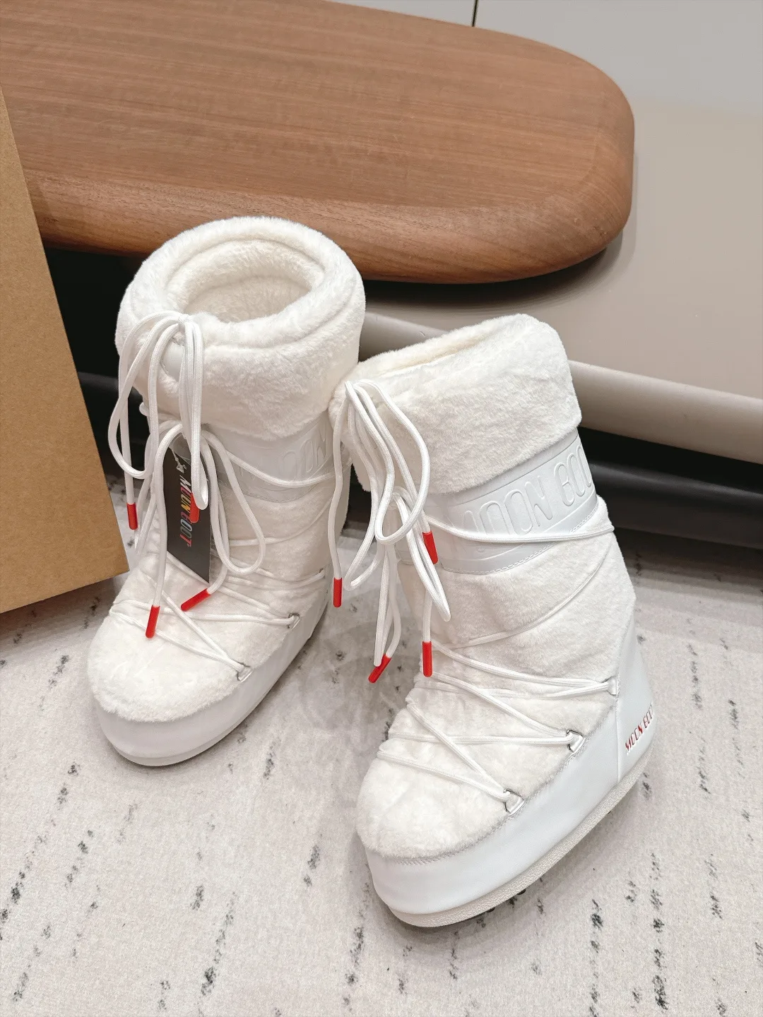 Moon Boot Heart Plush Snow Boots in White · view 3