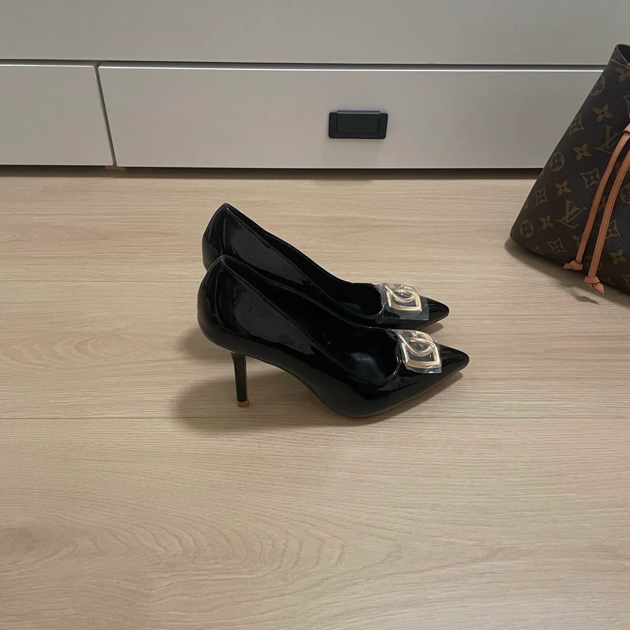 Dolce & Gabbana Sheepskin Patent Leather DG Pointed Heel Pumps in Black · view 2