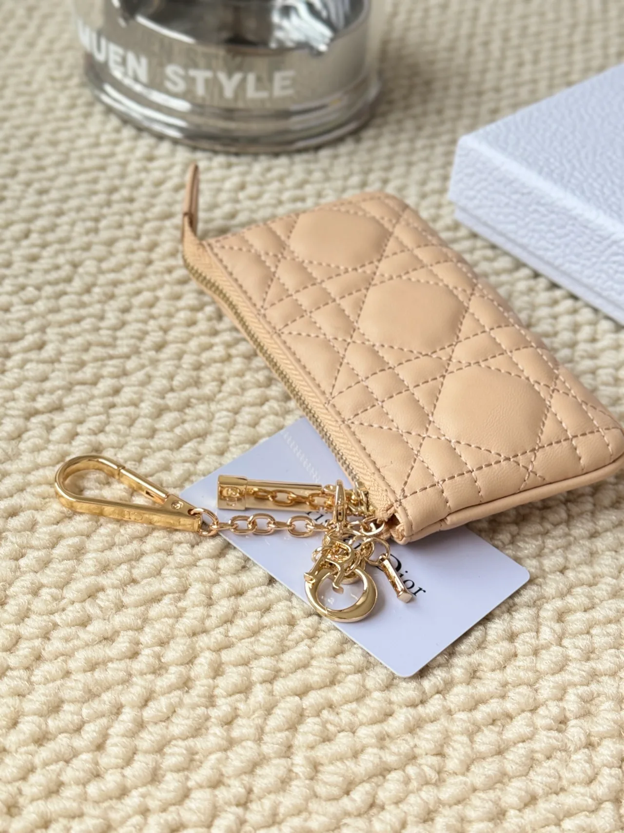 Dior Lambskin Quilted Zip Key Pouch in Beige · view 4