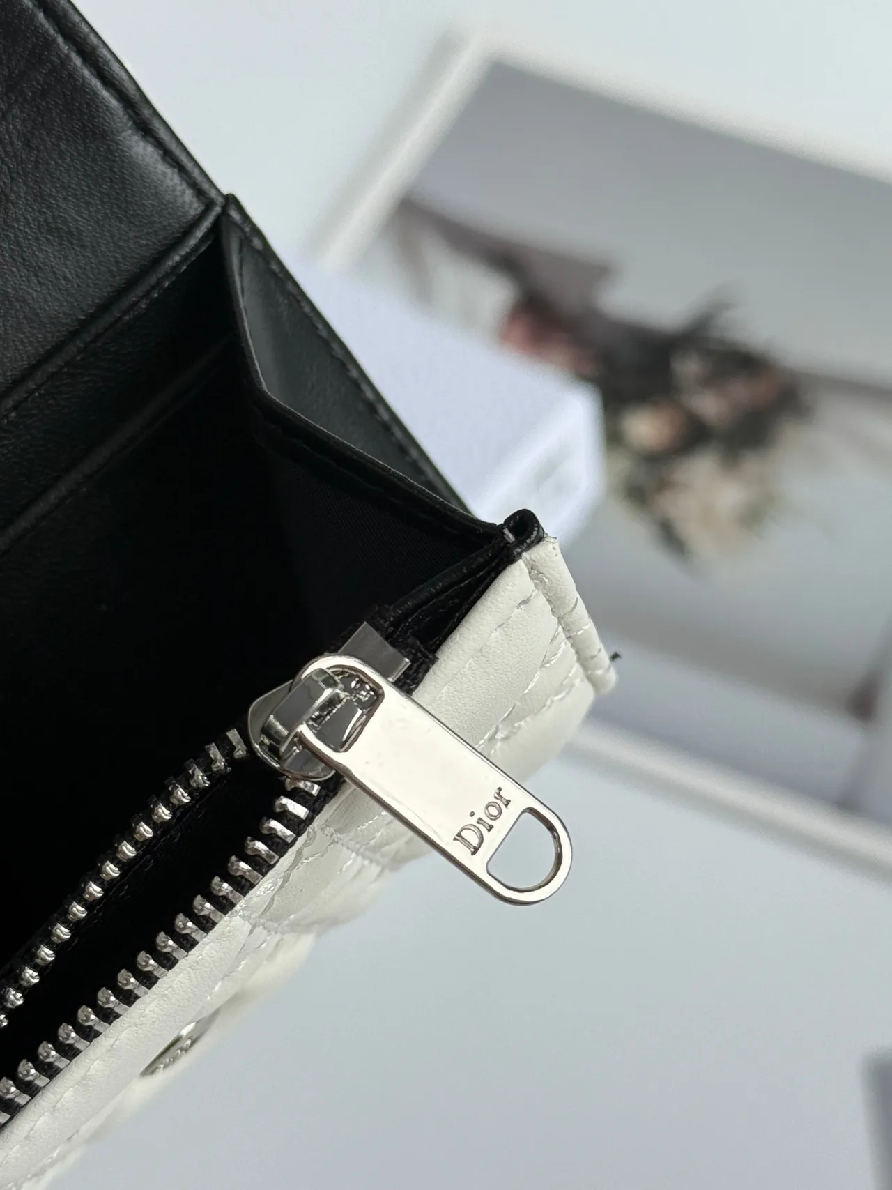 Dior Calfskin Quilted Wallet in White · view 6
