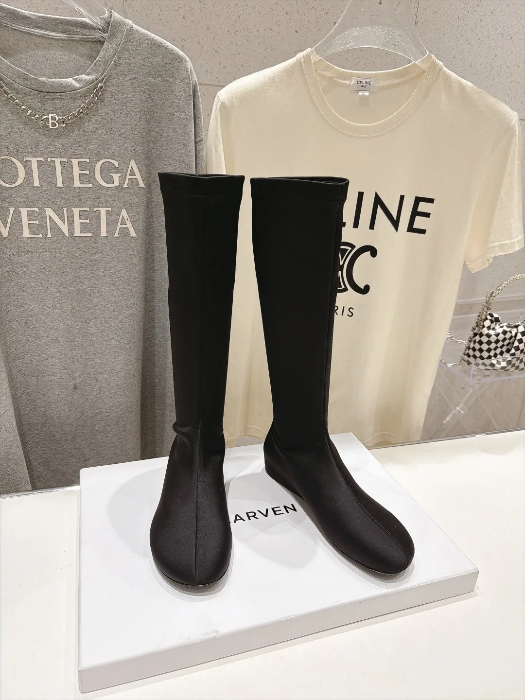 Matte Round-Toe Minimal Knee-High Boots in Black · view 2