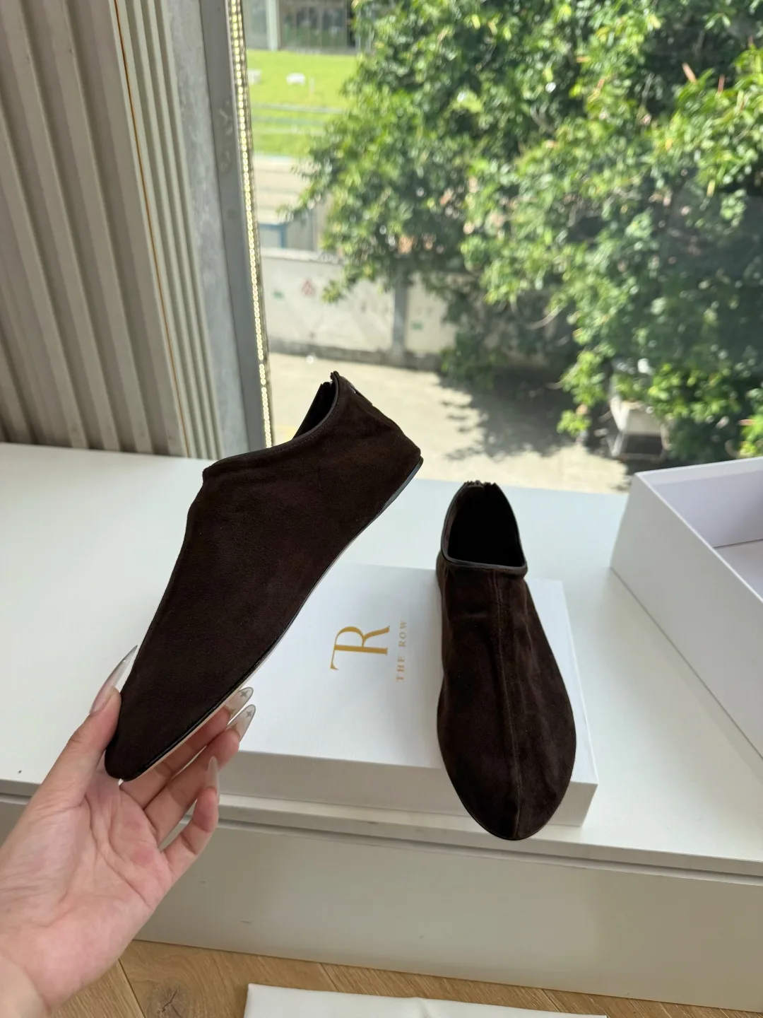 The Row Smooth Round-Toe Slip-On Flats in Brown · view 6