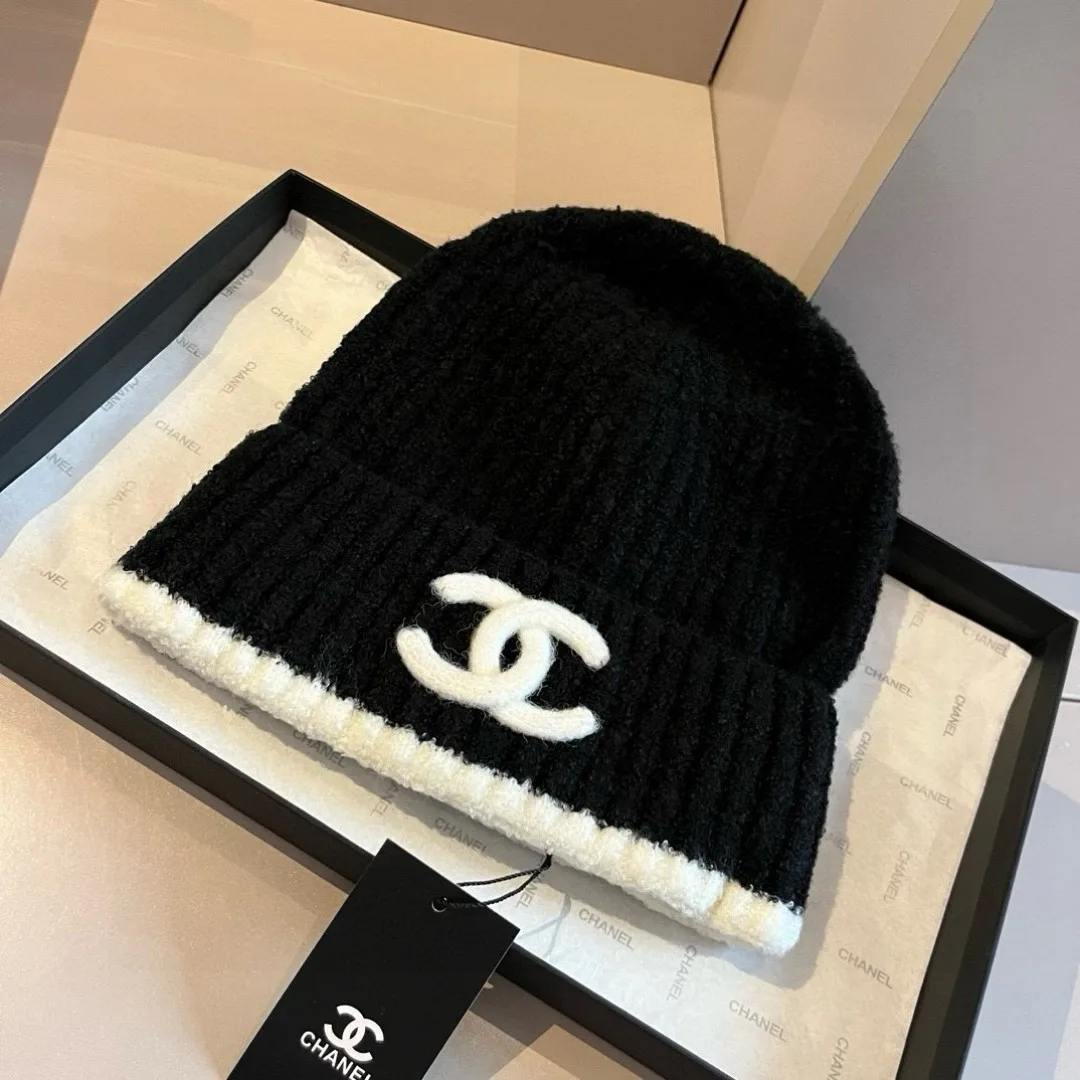 Chanel Ribbed Knit Beanie in Black · view 6