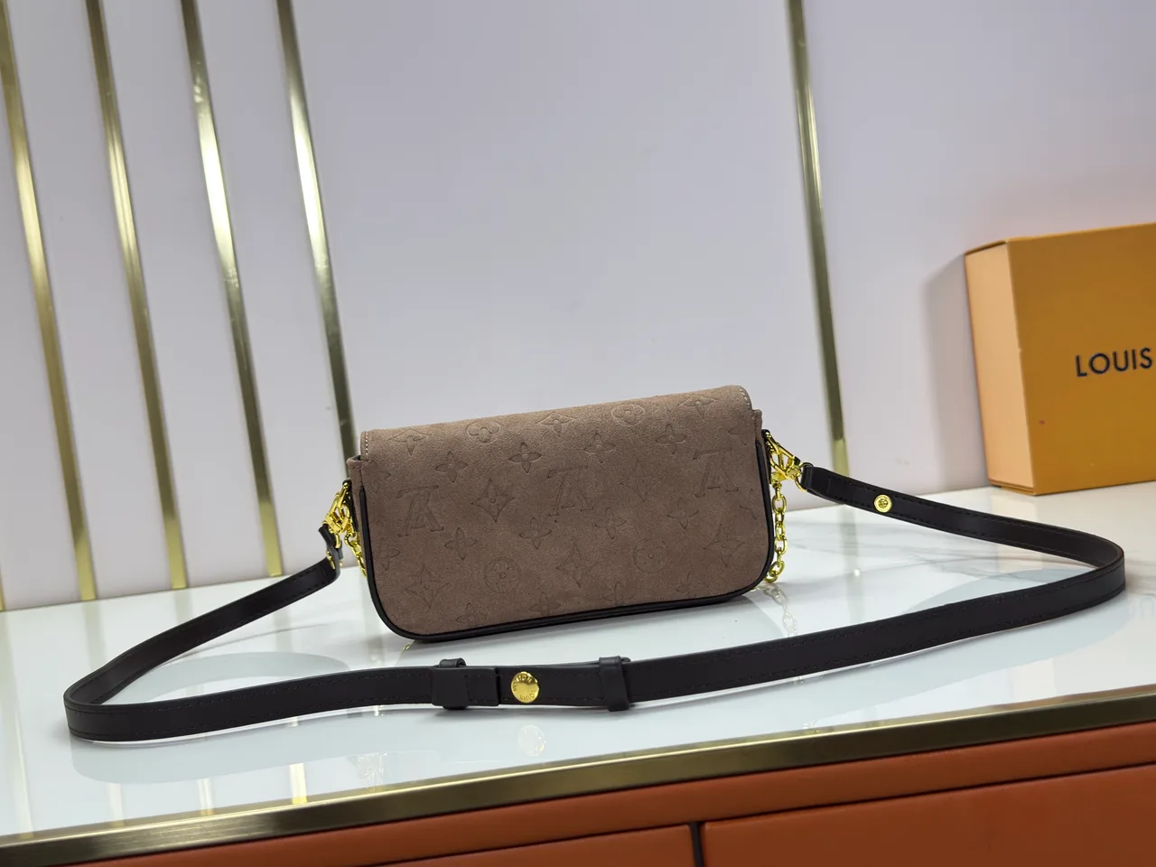 Louis Vuitton Leather Suede-Look Handbag in Brown · view 4