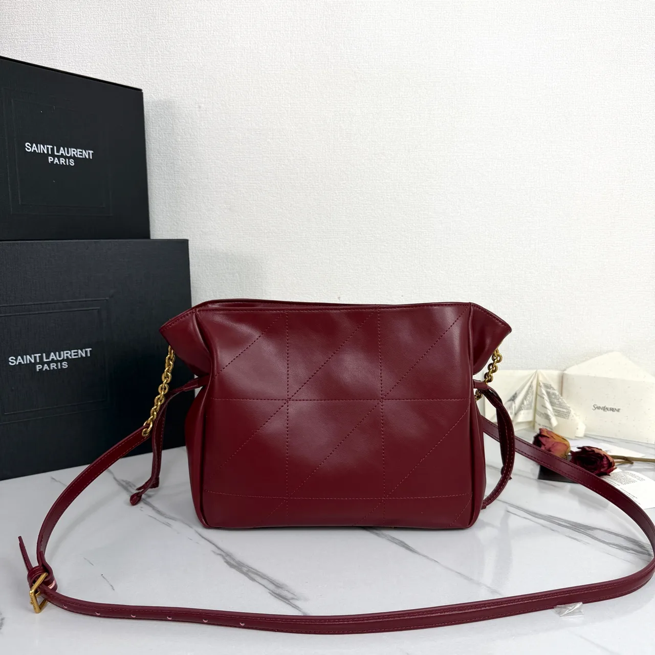 Saint Laurent Quilted Crossbody Bag in Burgundy · view 3