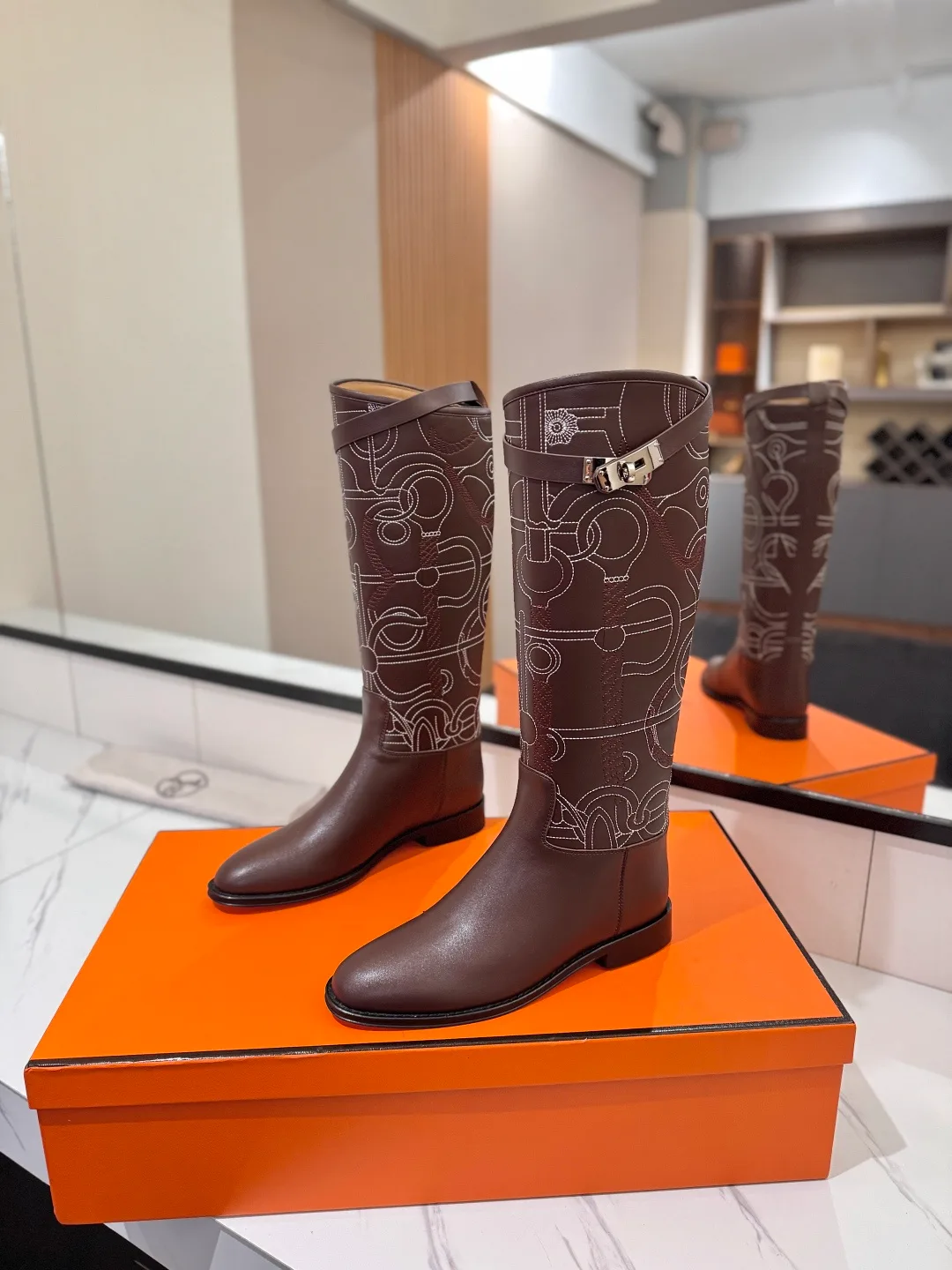 Hermes Cowhide Riding Boots in Brown · view 3