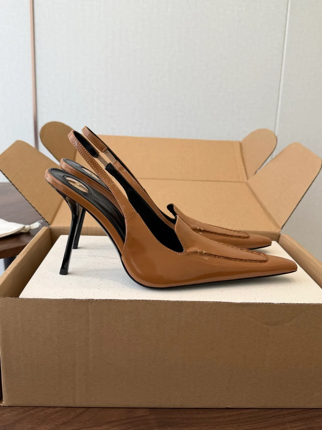 Saint Laurent Cowhide Slingback Heels in Brown · view 2
