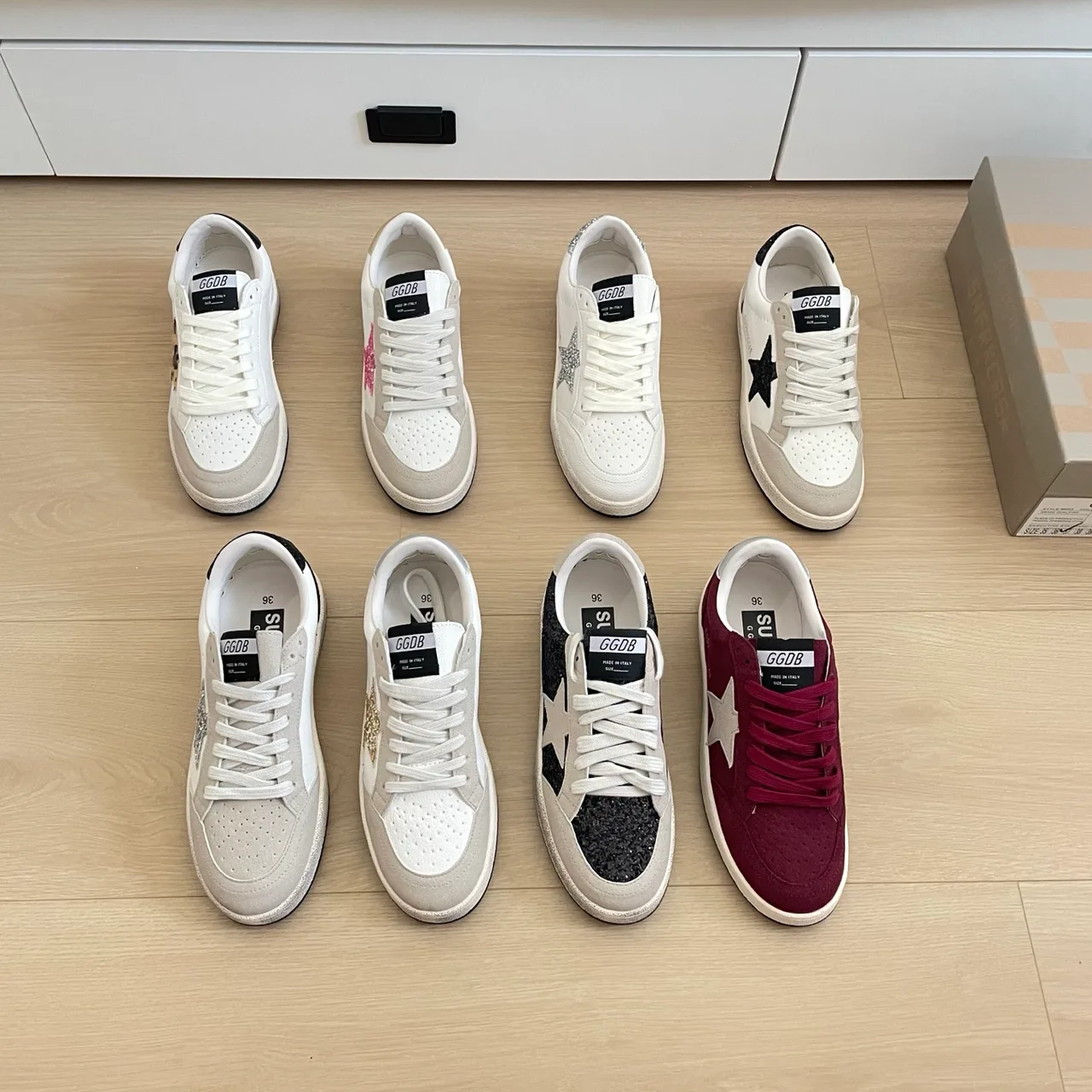 Golden Goose Star Low-Top Sneakers in White / Black / Burgundy · view 2