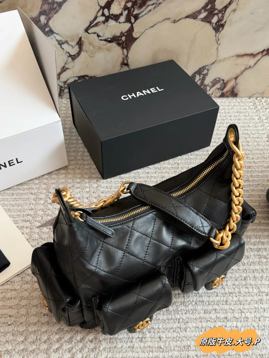 Chanel Calfskin Multi-Pocket Hobo Bag in Black · view 3