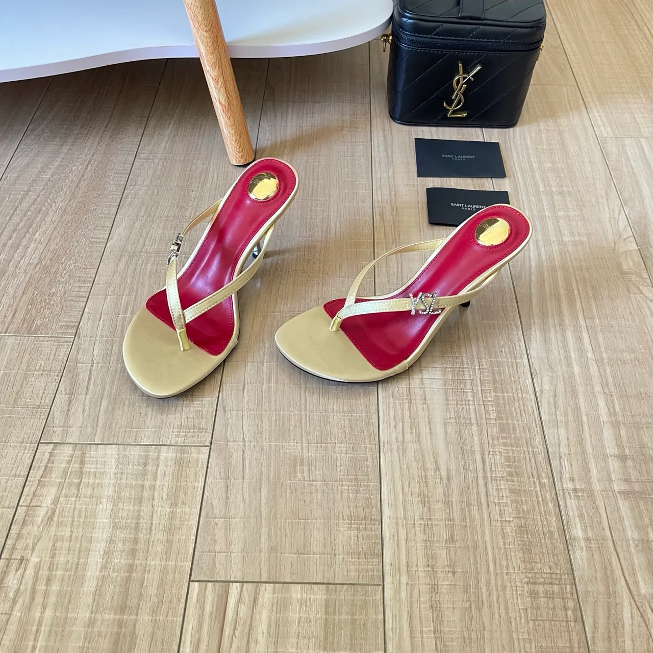 Saint Laurent Sheepskin Buckle Sandals in Cream · view 3