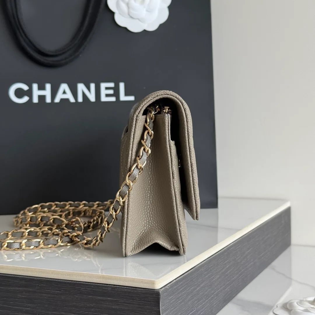 Chanel Quilted Caviar Calfskin Wallet on Chain in Grey · view 4