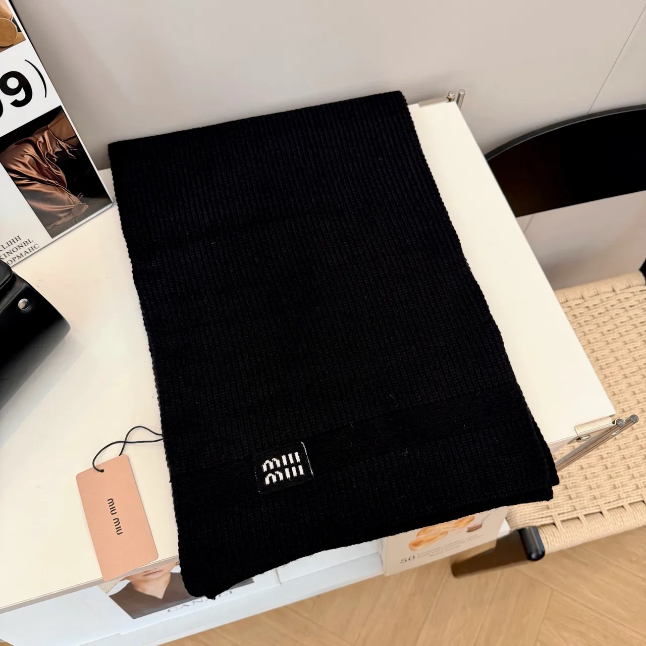 Miu Miu Ribbed Scarf in Black · view 2