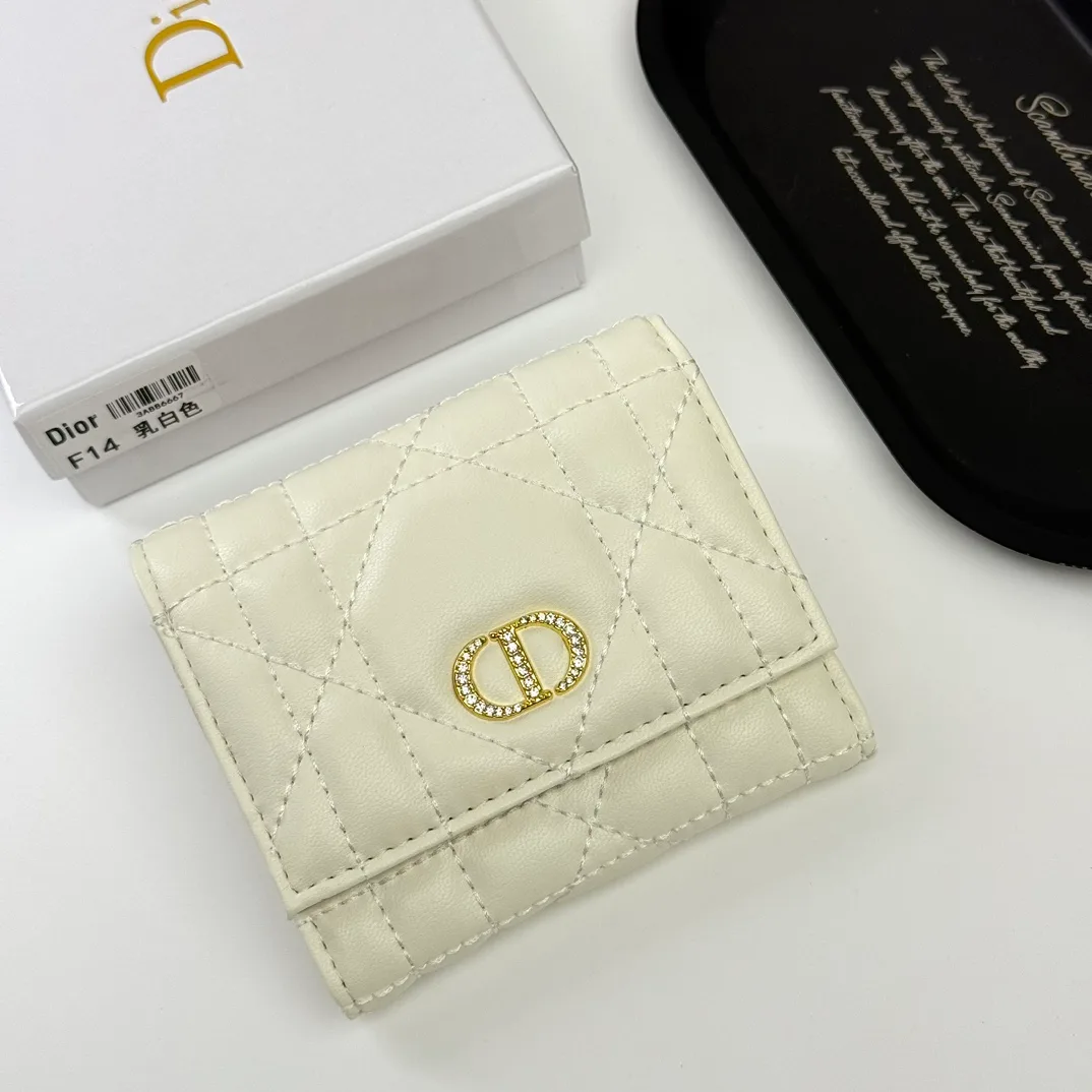 Dior Sheepskin Quilted Glossy Trifold Wallet in White · view 1