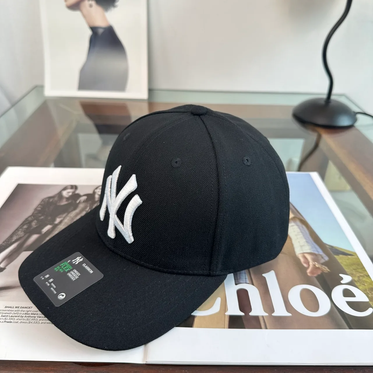 Embroidered NY Letter Baseball Cap in Black · view 3