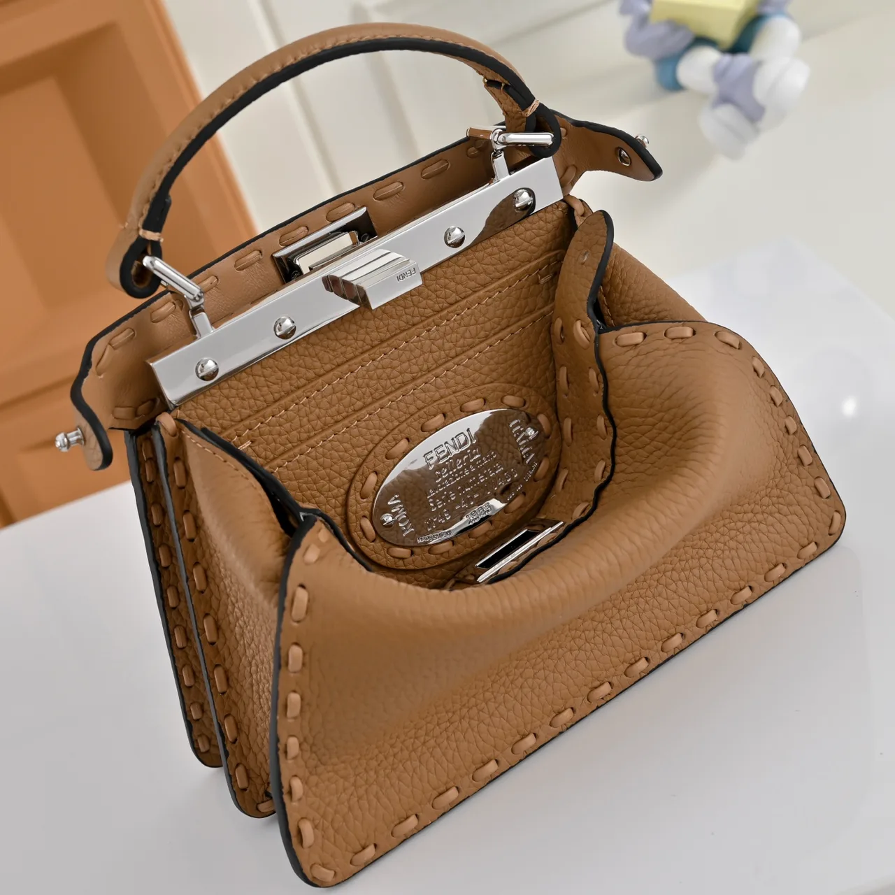 Fendi Calfskin Smooth Handbag in Tan · view 3