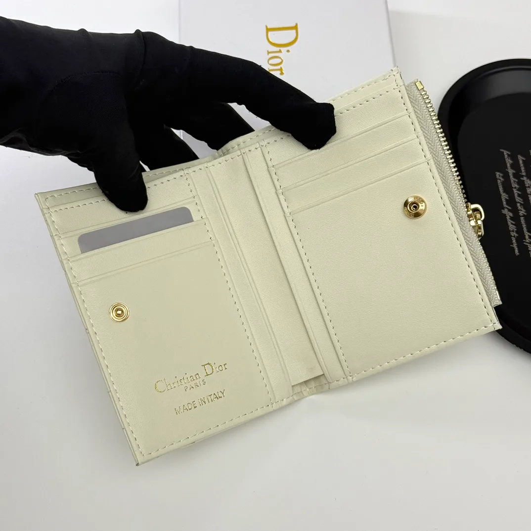 Dior Lambskin Quilted Wallet in Cream · view 7