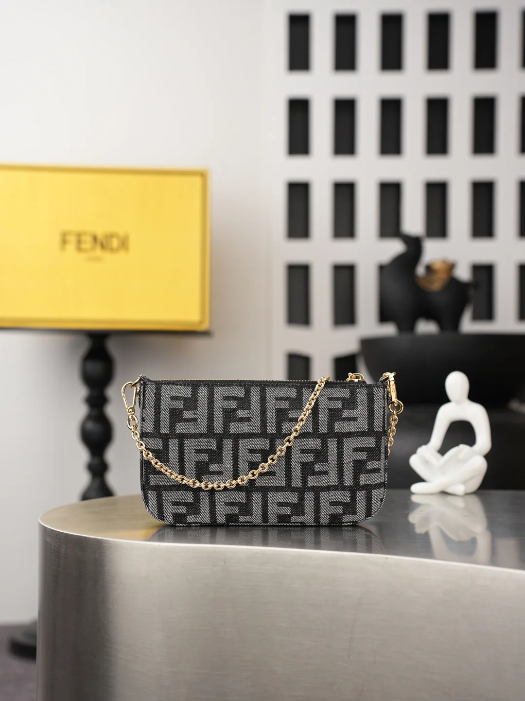 Fendi Baguette Denim Clutch in Black · view 3