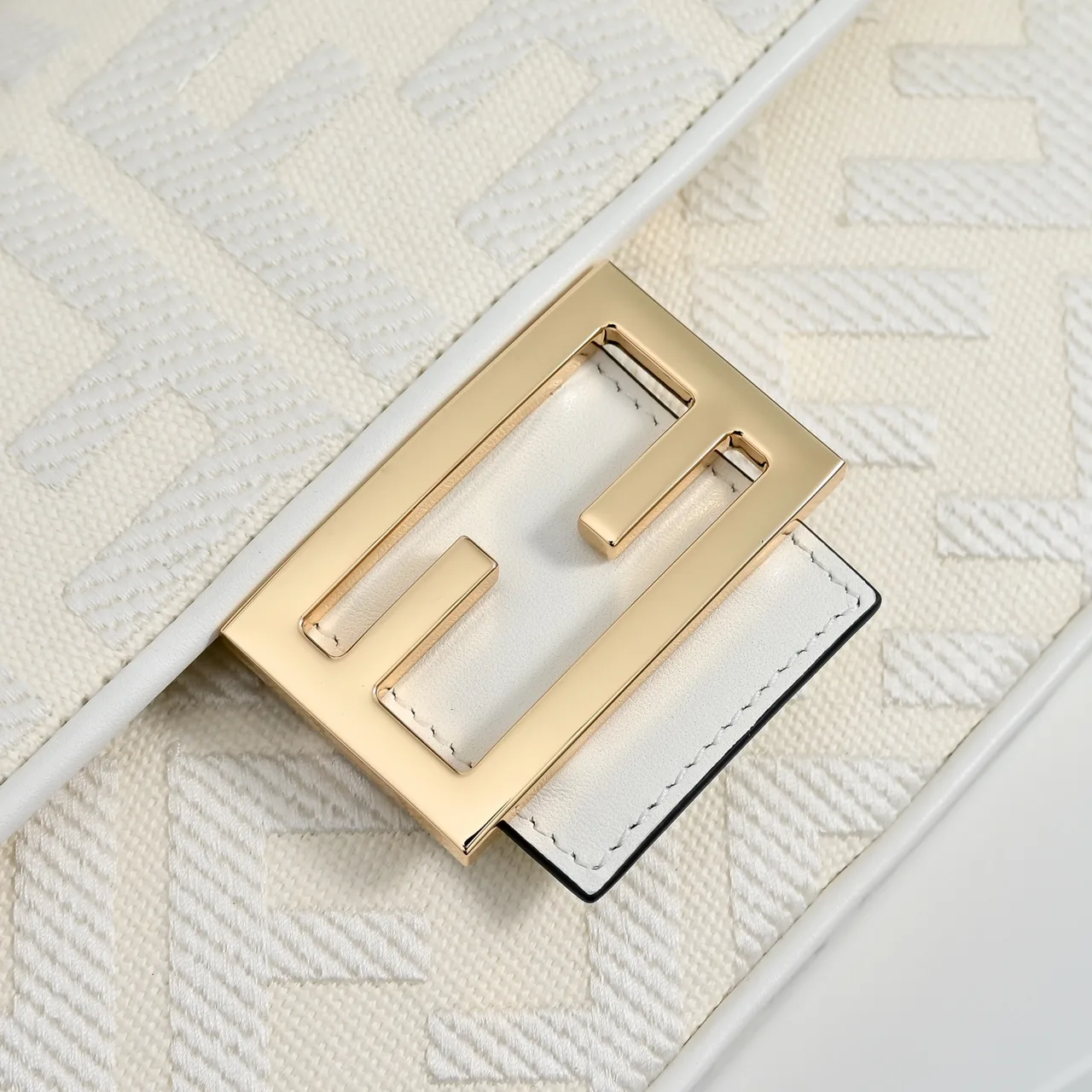 Fendi Canvas FF Monogram Baguette Bag in White · view 5