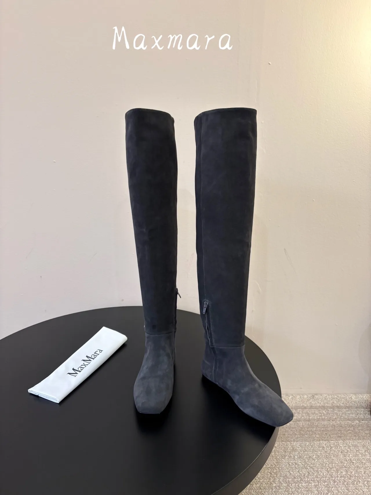 Max Mara Suede-Look Pointed-Toe Over-The-Knee Boots in Grey · view 2
