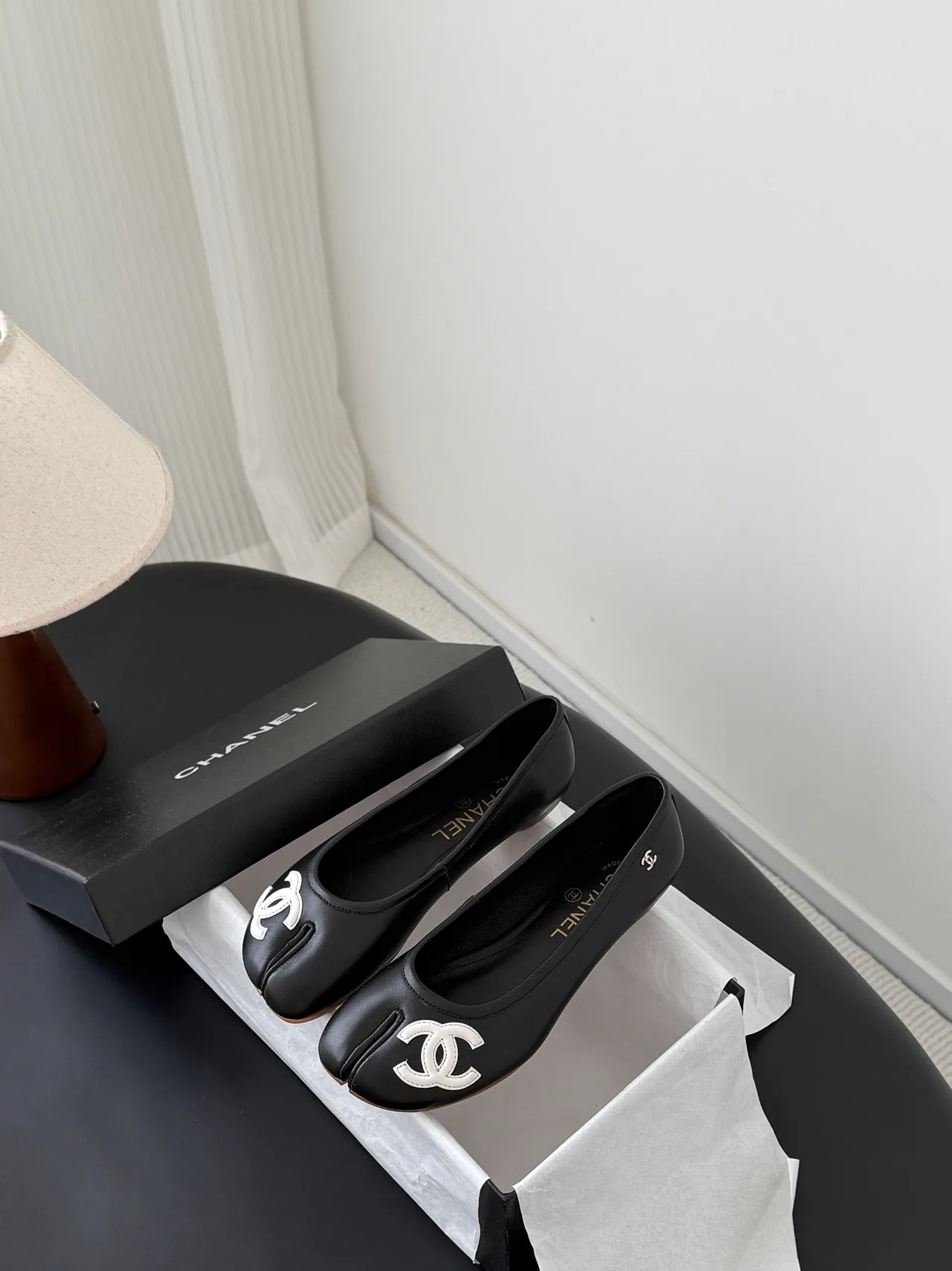 Chanel Cowhide Ballet Flats in Black · view 8