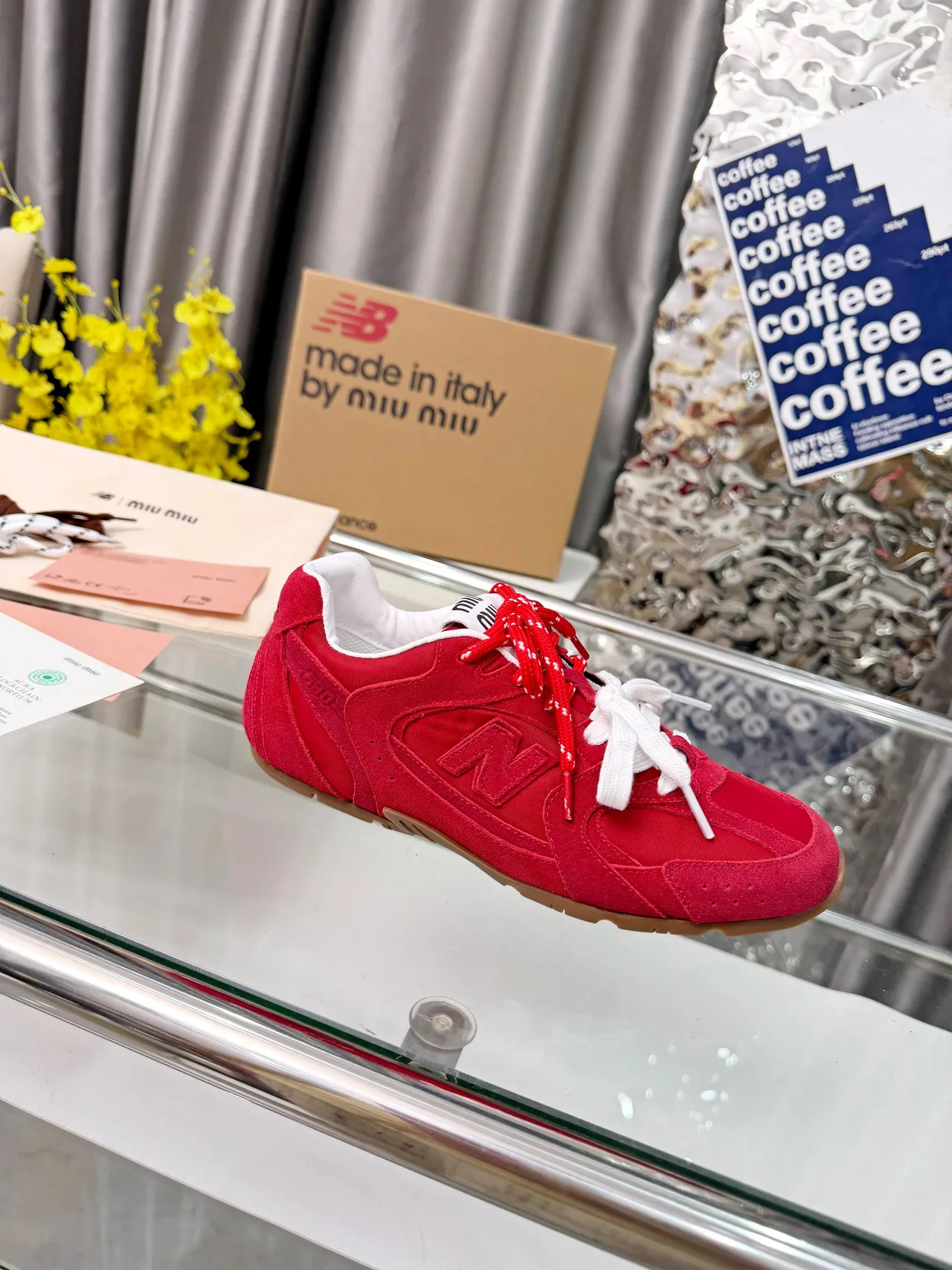 Miu Miu Cowhide 530SL Sneakers in Red · view 2
