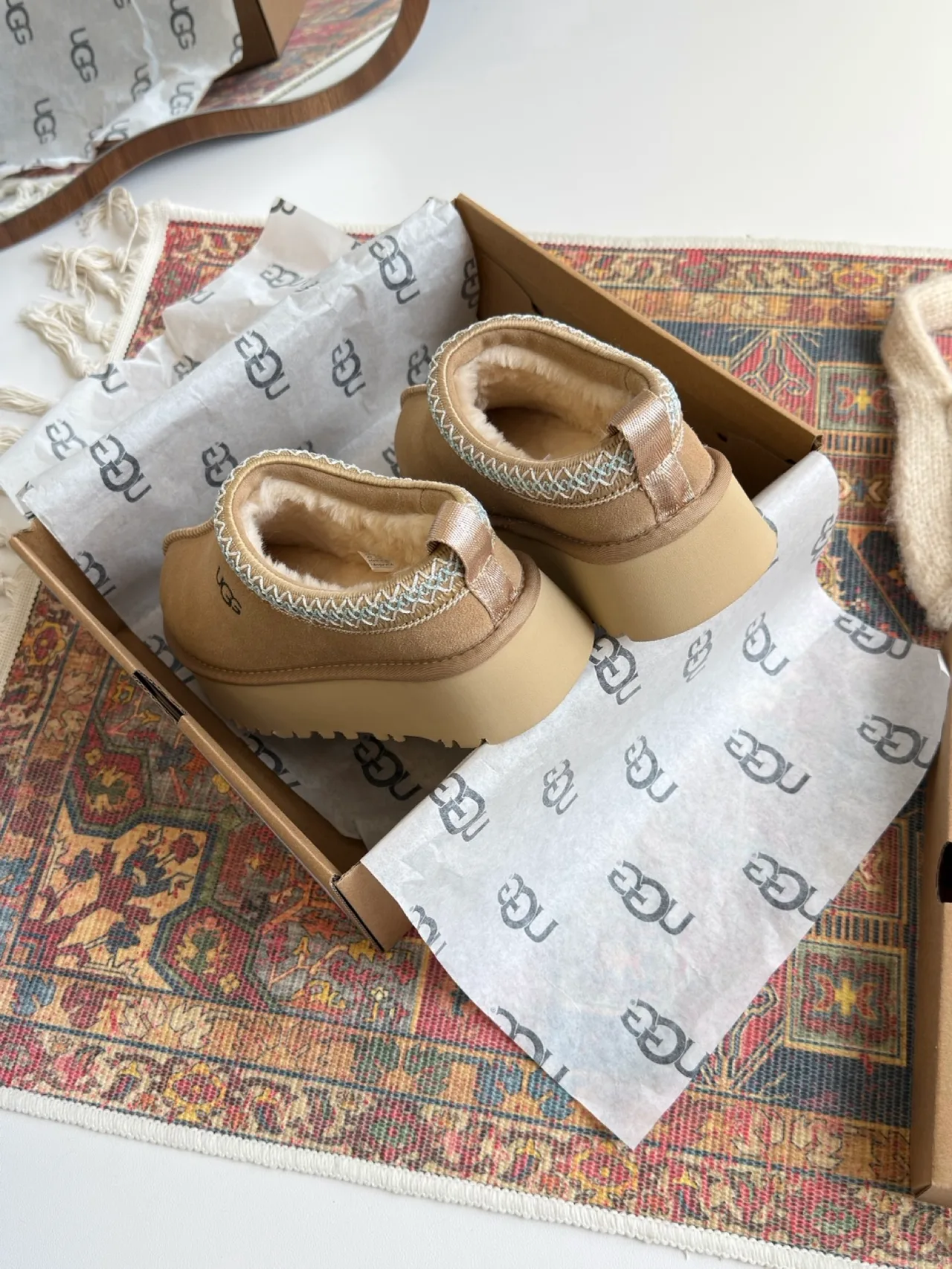 UGG Round-Toe Platform Mules in Beige · view 7